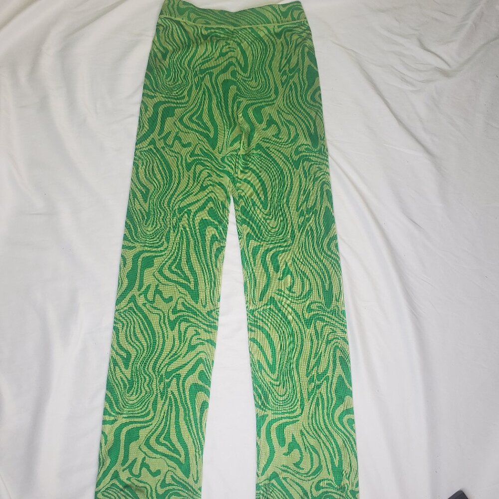 Paloma Wool Orinocco Knit Hi Rise Viscose Pants Green Geometric Pull On Size XS - Picture 9 of 13